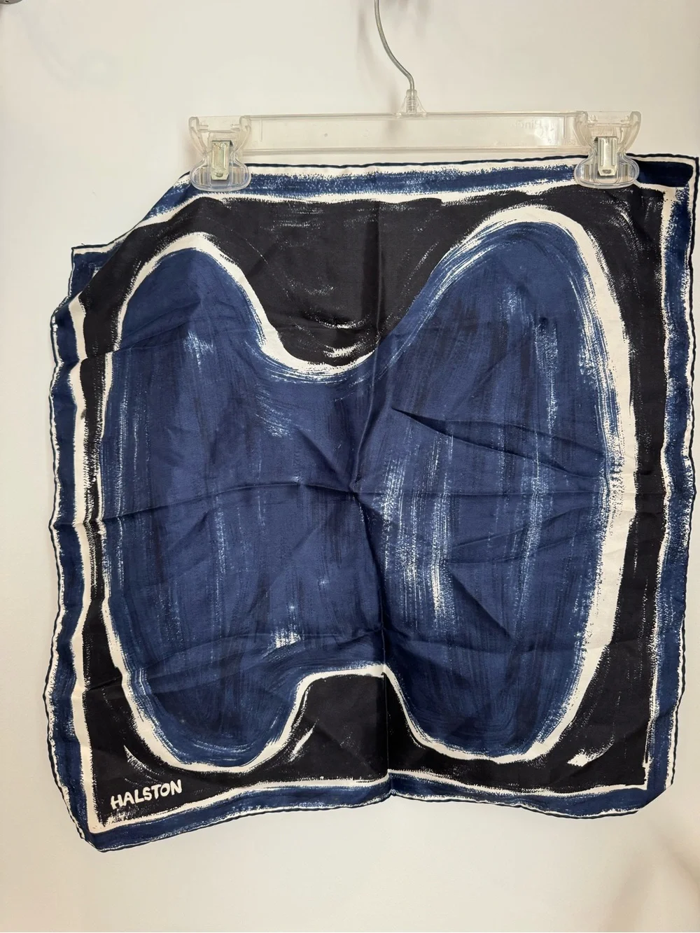Vintage Halston Navy & Black Abstract Art Silk Scarf